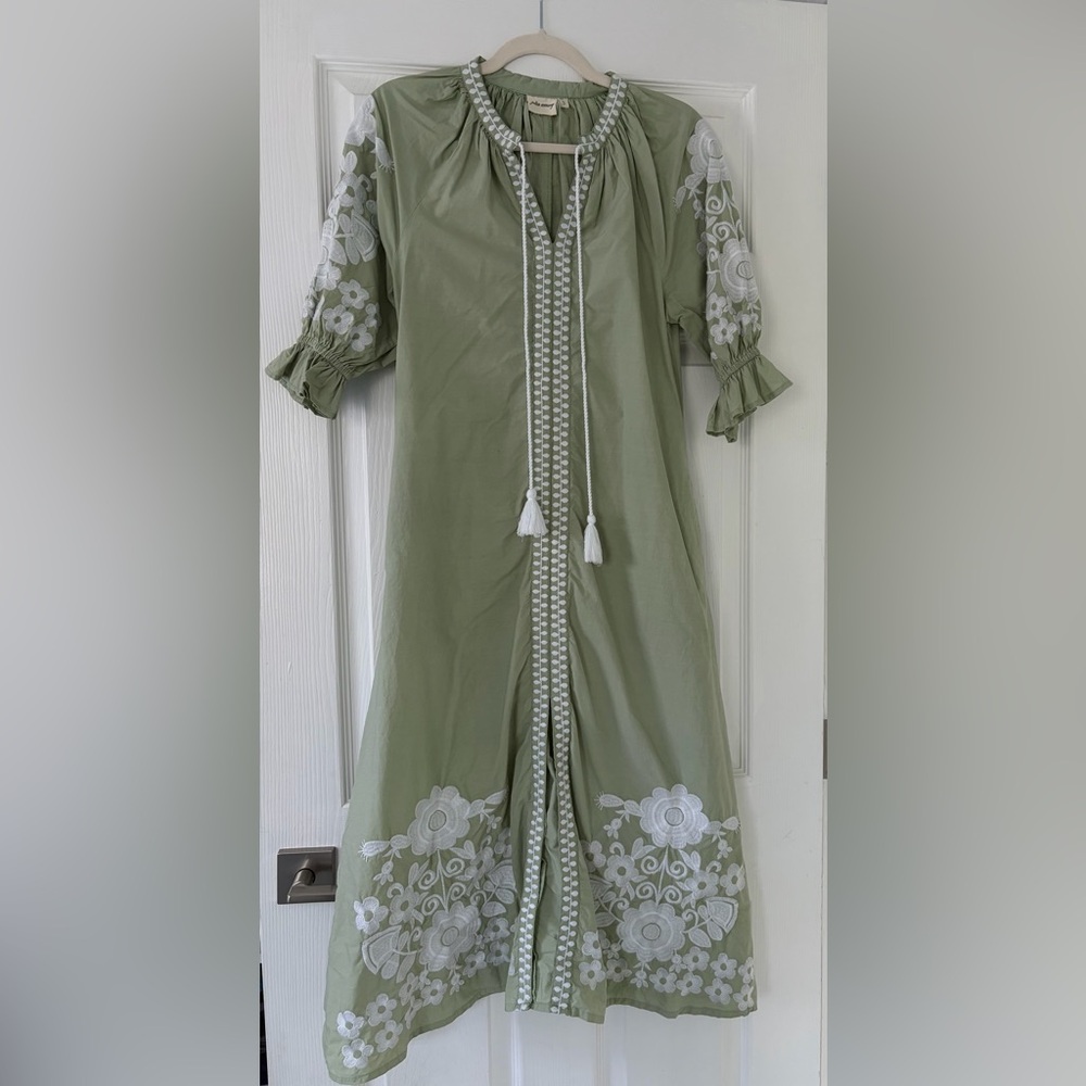 Chic Olive Floral Embroidery Dress